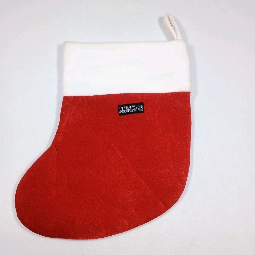 Vtg Plush Puppies Red Paw Print Stocking